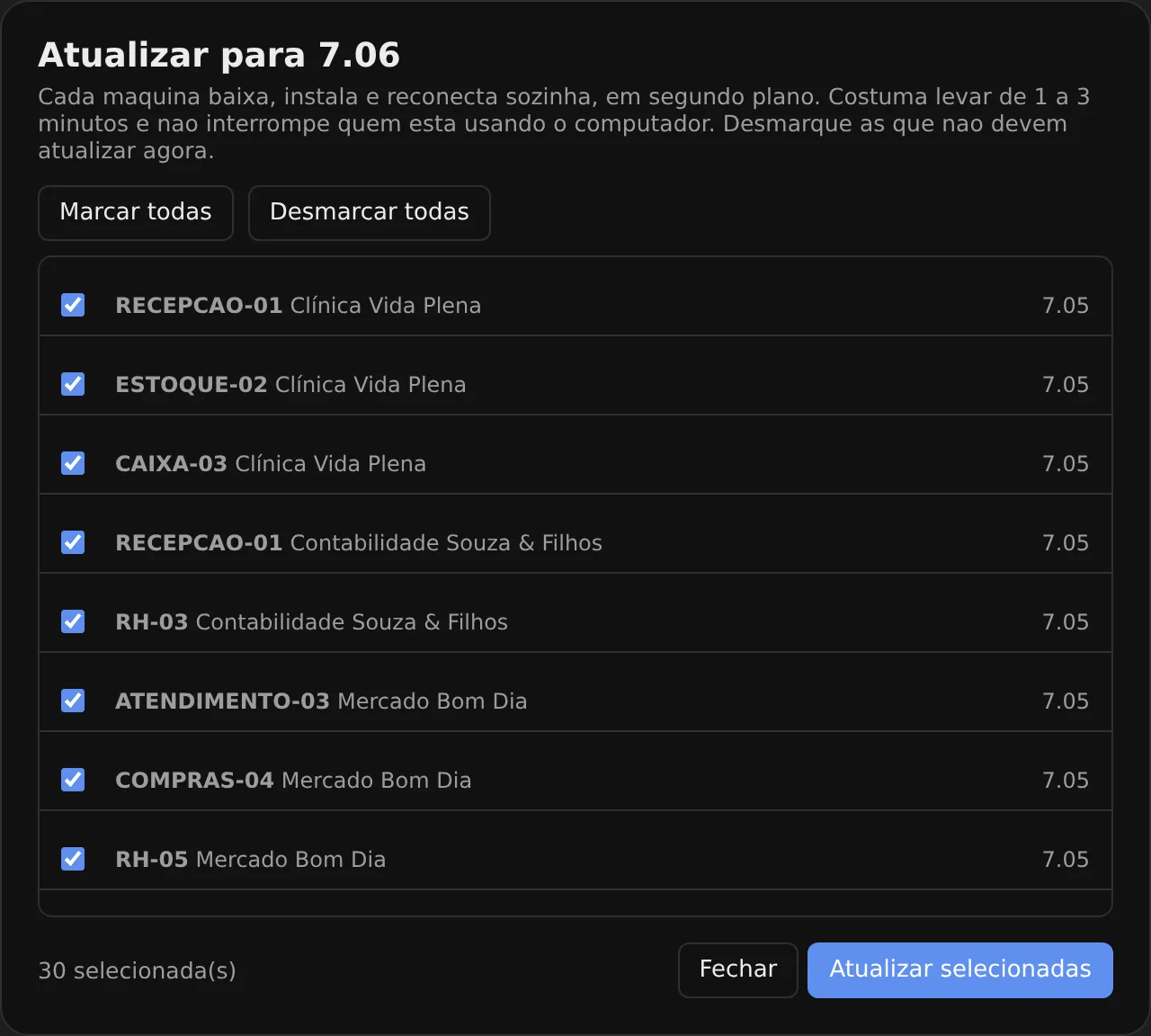Atualizar máquinas em massa