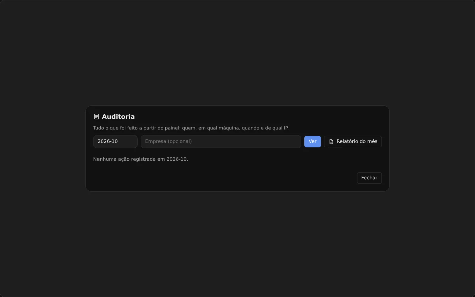 Tela da auditoria