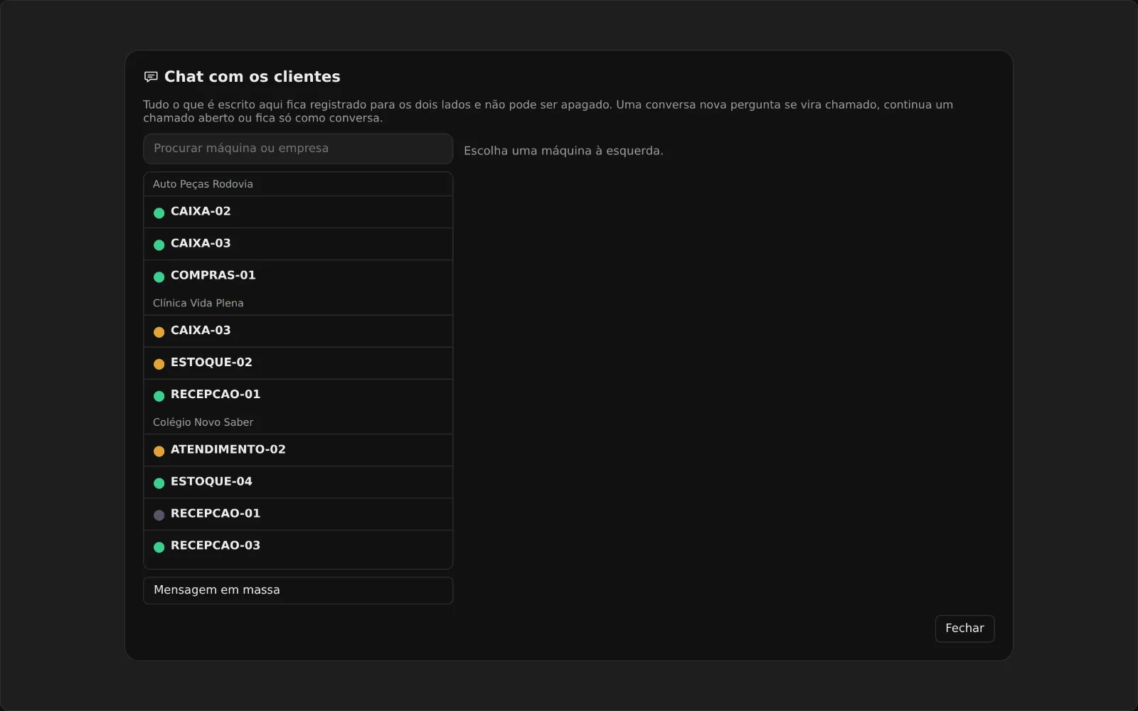 Chat com os clientes