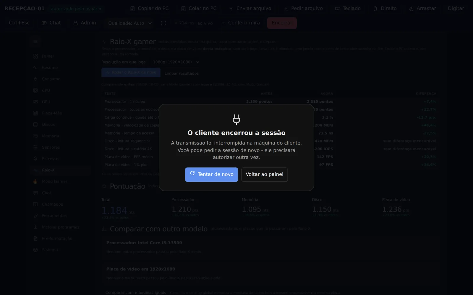 Aviso de sessão encerrada pelo cliente
